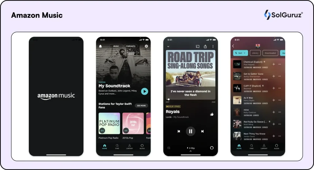 Amazon Music app interface for high-quality music streaming.