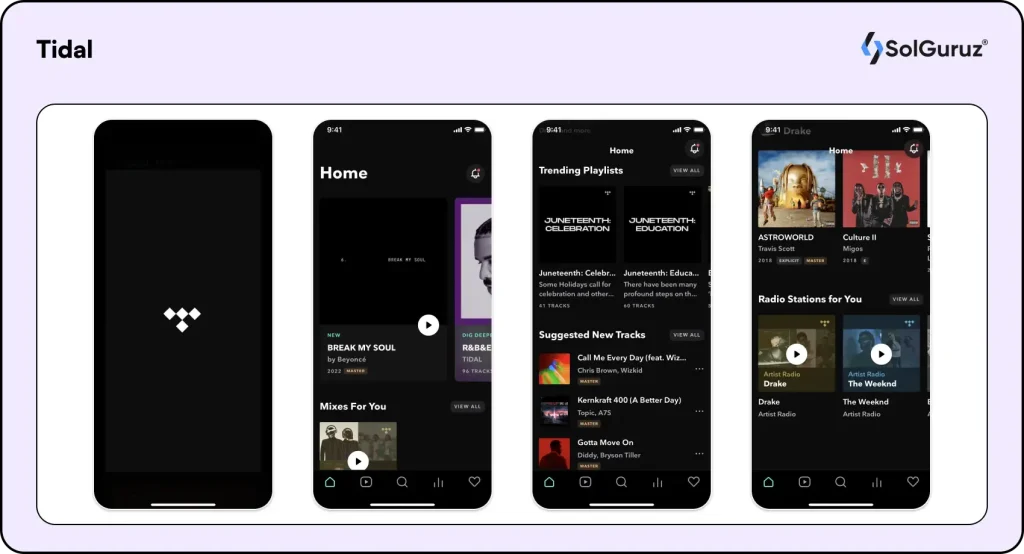 Tidal music streaming app promoting hi-fi audio and exclusive content.